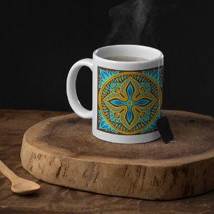 Mediterranean Moroccan Tile Pattern Blue and Gold Coffee Mug