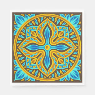 Mediterranean Moroccan Tile Pattern Blue and Gold Napkins