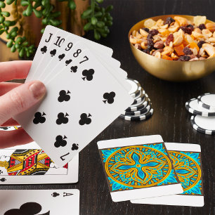 Mediterranean Moroccan Tile Pattern Blue and Gold Poker Cards