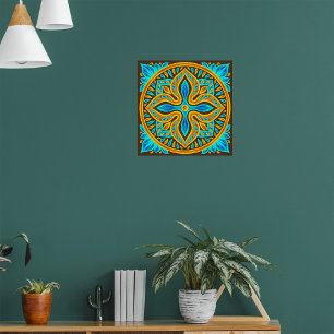 Mediterranean Moroccan Tile Pattern Blue and Gold Poster