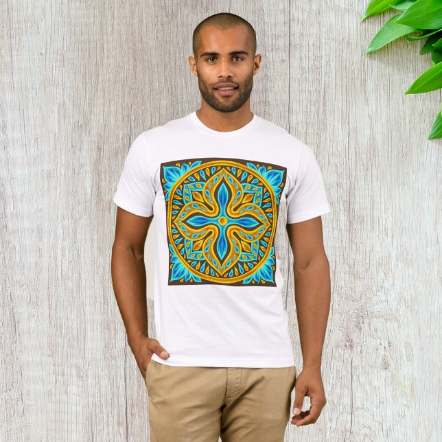 Mediterranean Moroccan Tile Pattern Blue and Gold T-Shirt (Creator Uploaded)