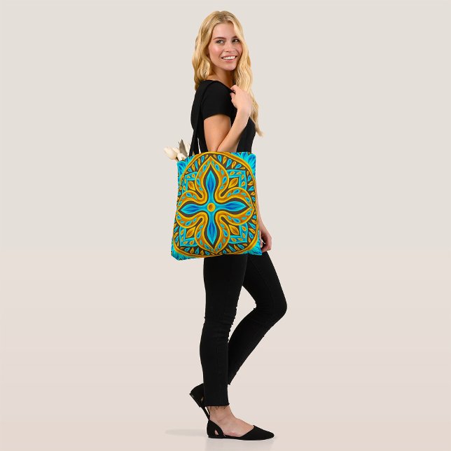 Mediterranean Moroccan Tile Pattern Blue and Gold Tote Bag (Creator Uploaded)