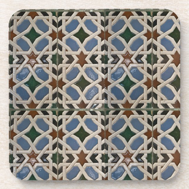 Mediterranean Mosaic Blue Green Beverage Coaster (Front)