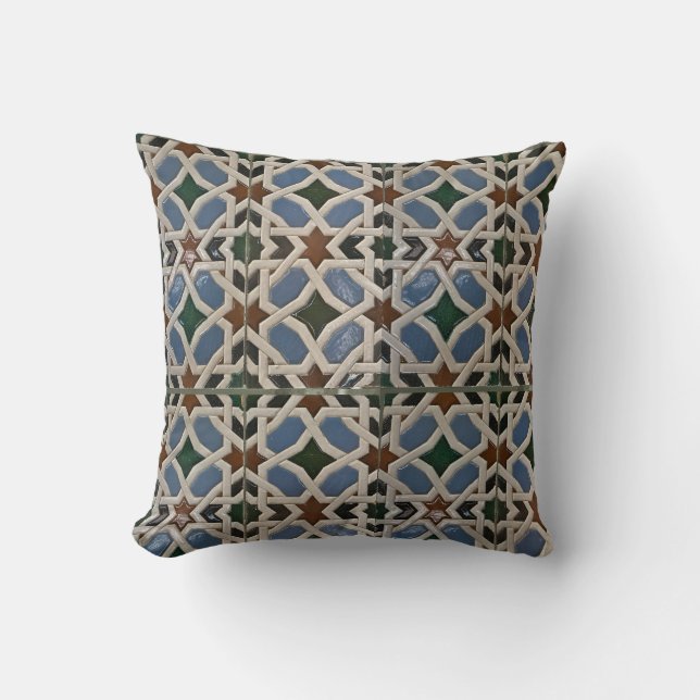 Mediterranean Mosaic Blue Green Throw Pillow (Front)