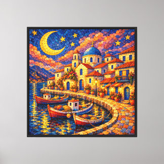 Mediterranean Mosaic Fishing Village Canvas Print