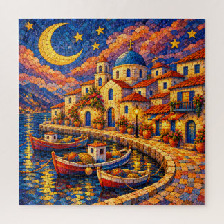 Mediterranean Mosaic Fishing Village Jigsaw Puzzle
