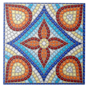 Mediterranean Mosaic Floral Pattern Ceramic Tile