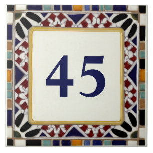 Mediterranean Mosaic House Number Sign Plate Ceramic Tile