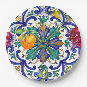 Mediterranean Mosaic lemon fruit  Paper Plates