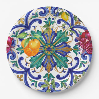 Mediterranean Mosaic lemon fruit Paper Plates