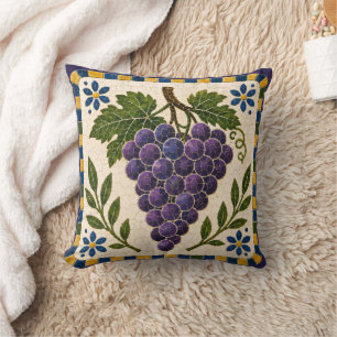 Mediterranean Mosaic Purple Grape Vine Art Throw Pillow