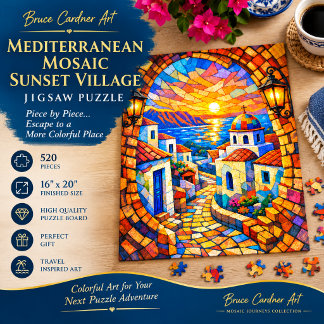 Mediterranean Mosaic Sunset Village Jigsaw Puzzle
