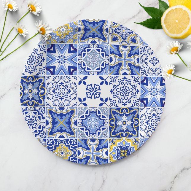 Mediterranean Mosaic Tiles Baby Shower  Paper Plates (Creator Uploaded)