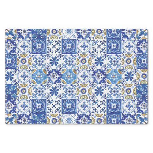 Mediterranean Mosaic Tiles Blue Decoupage Craft Tissue Paper