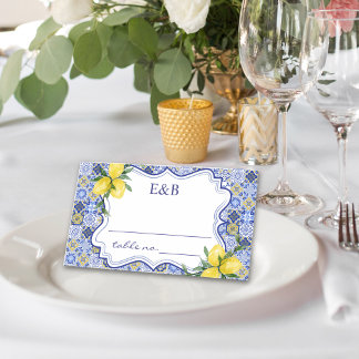 Mediterranean Mosaic Wedding with Citrus Touches Place Card