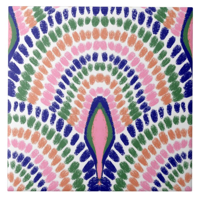 Mediterranean Multicolored Mosaic-Painted Scallops Ceramic Tile (Front)