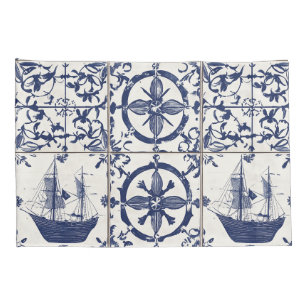 Mediterranean Nautical Tile Pattern Pillow Case