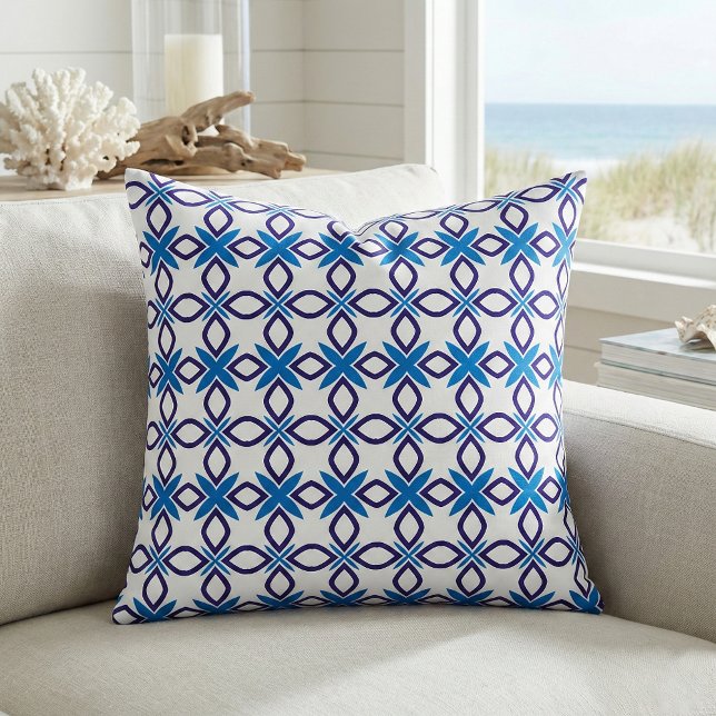 Mediterranean Navy Teal Blue White Geometric Tile  Fabric (Creator Uploaded)