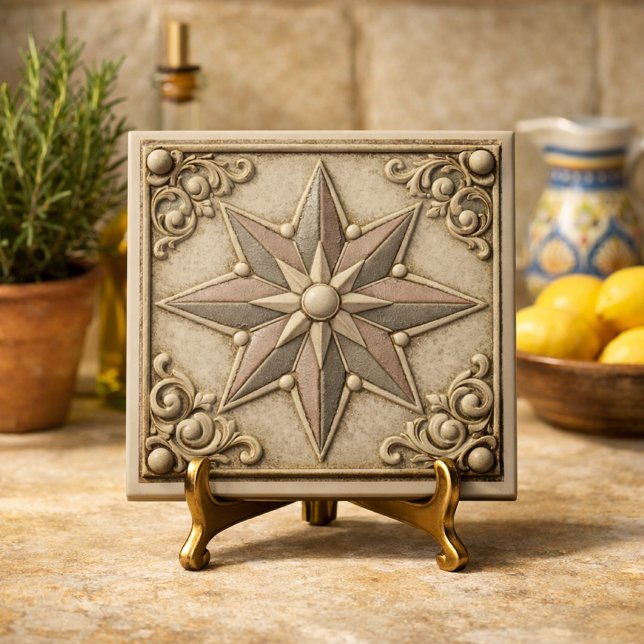 Mediterranean Neutral Star Tuscan Decor Ceramic Tile (Creator Uploaded)