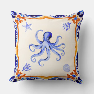 Mediterranean Octopus Throw Pillow