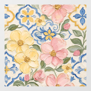 Mediterranean Oil Paint Floral Tile Pattern Wall Decal