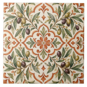 Mediterranean Olive Branch Ceramic Tile