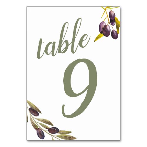 Mediterranean Olive Branch Custom Bold Sage Table Number