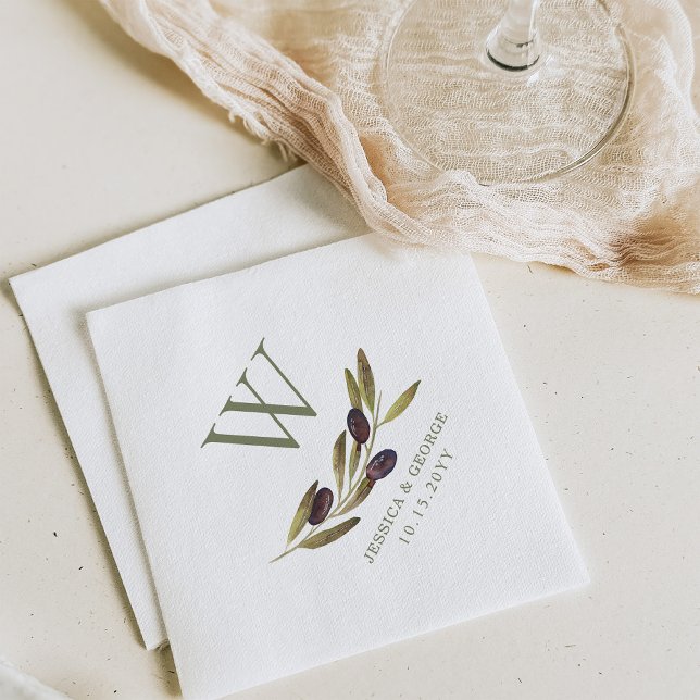 Mediterranean Olive Branch Custom Monogram Napkins (Creator Uploaded)
