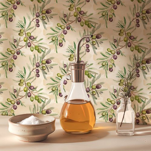 Mediterranean Olive Branch Kitchen Wallpaper