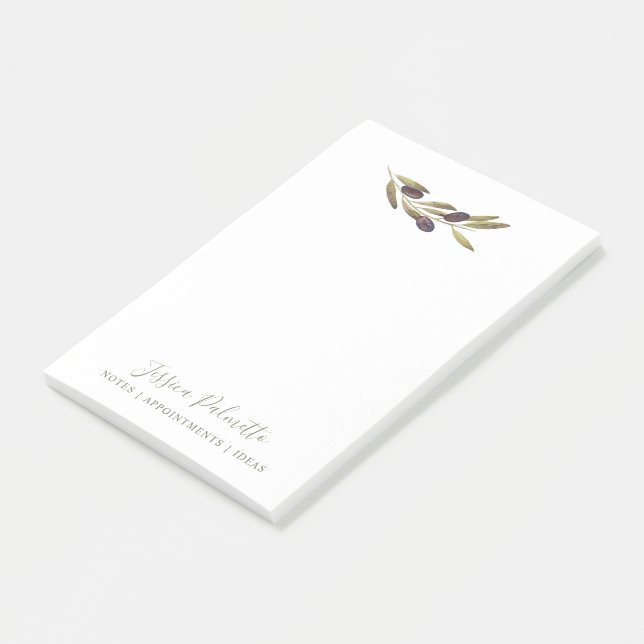 Mediterranean Olive Branch Personalized Tall Post-it Notes (Angled)