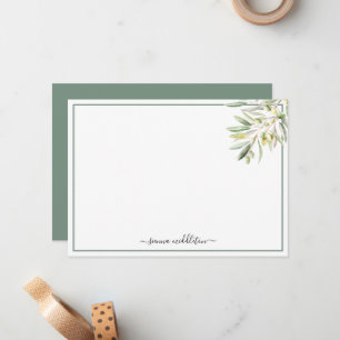 Mediterranean Olive Branch Rustic Personalized Note Card