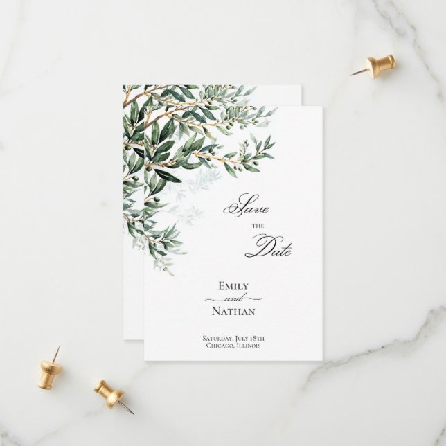 Mediterranean Olive Branch Wedding Save the Date  (Front/Back In Situ)
