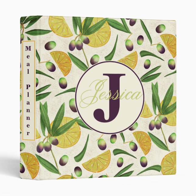 Mediterranean Olive Branches and Lemon Slice Desig 3 Ring Binder (Front/Spine)