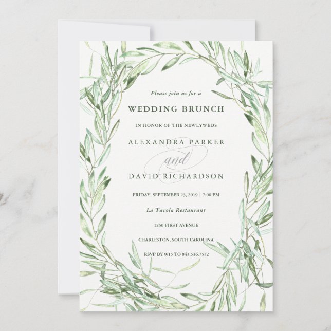 Mediterranean Olive Branches | Wedding Brunch Invitation (Front)