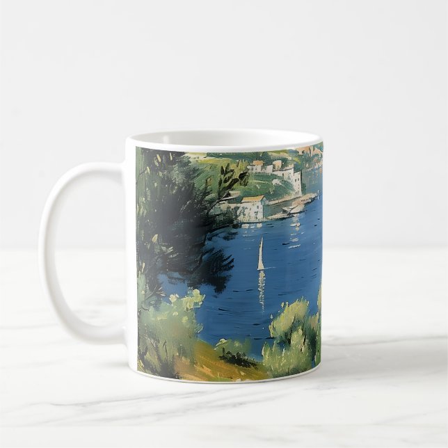 Mediterranean Olive Grove by the Sea  Coffee Mug (Left)
