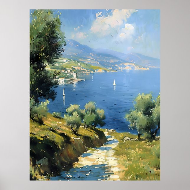 Mediterranean Olive Grove by the Sea  Poster (Front)