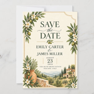 Mediterranean Olive Grove Save the Date Italian Magnetic Invitation