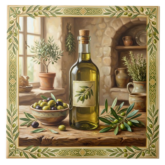 Mediterranean Olive Oil Tuscan Kitchen Backsplash Ceramic Tile (Front)