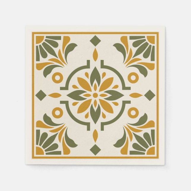 Mediterranean Olive Tile Napkins (Front)
