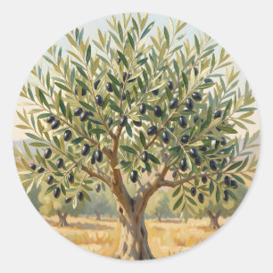 Mediterranean Olive Tree Landscape Classic Round Sticker