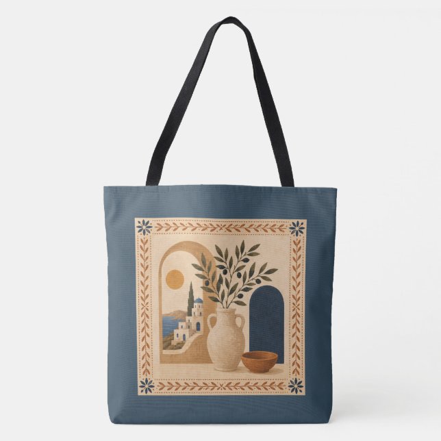 Mediterranean Olive Vase Tote Bag (Front)