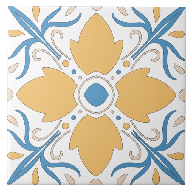 Mediterranean Orange Blue Pink Floral andalousie Ceramic Tile (Front)