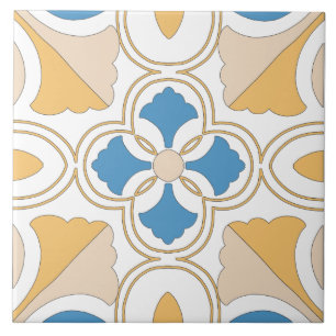 Mediterranean Orange Blue Pink Geometric Andalouse Ceramic Tile