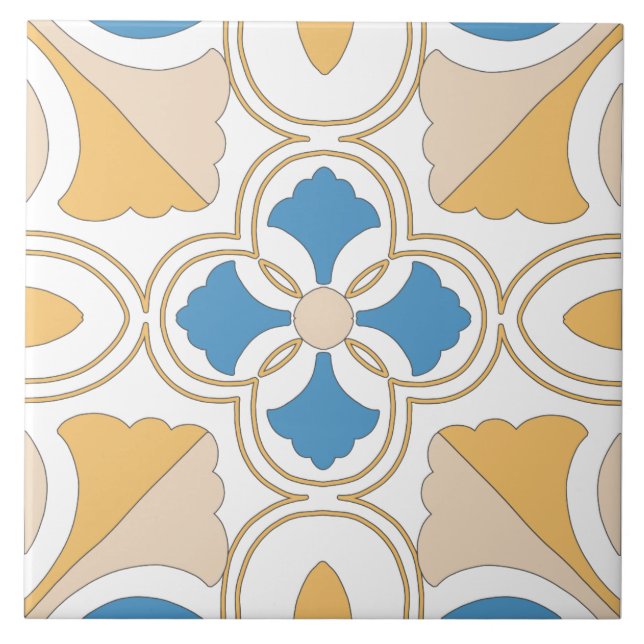 Mediterranean Orange Blue Pink Geometric Andalouse Ceramic Tile (Front)