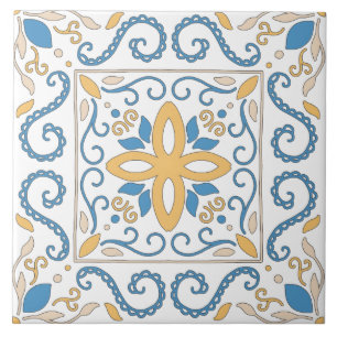 Mediterranean Orange Blue Pink Geometric Andalouse Ceramic Tile