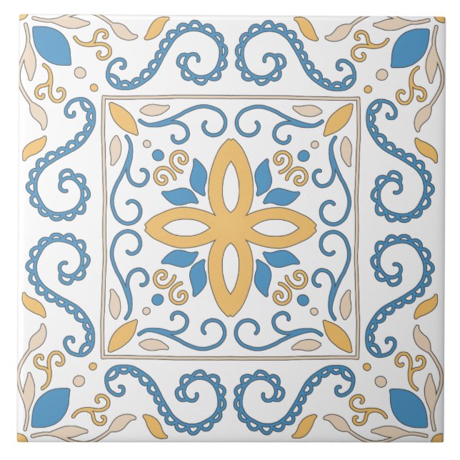 Mediterranean Orange Blue Pink Geometric Andalouse Ceramic Tile (Front)