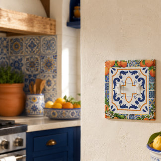 Mediterranean Orange Blue Tile Floral Citrus Light Switch Cover