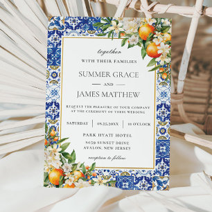 Mediterranean Orange Fruit Citrus Tiles Wedding  Invitation