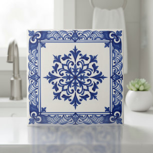 Mediterranean Pattern Pat#10 Blue Ivory ID1195 Ceramic Tile
