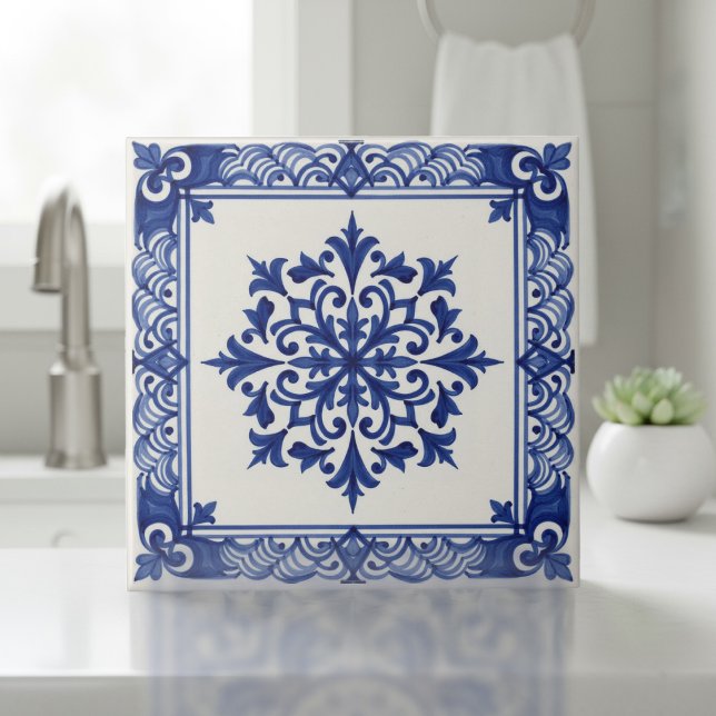 Mediterranean Pattern Pat#10 Blue Ivory ID1195 Ceramic Tile (Creator Uploaded)